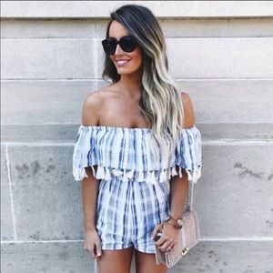 Pinstripe romper w tassels.